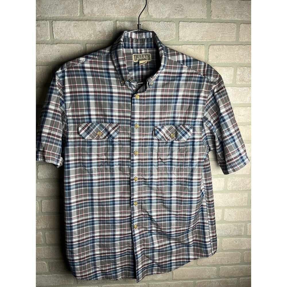 Duluth Trading Shirt Men's L Tall Blue Plaid Button Down Short Sleeve